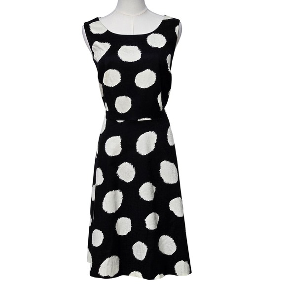 Talbots Dresses & Skirts - Talbots Dress Womens‎ 14P Black White Polka Dot Sleeveless Textured Midi Petite